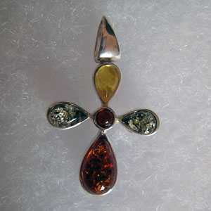 Pendentif  croix double - bijou ambre et argent